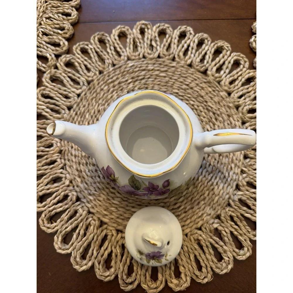 Vintage Arthur Wood Teapot 6496 Purple Floral Gold Trim England 6 Cup